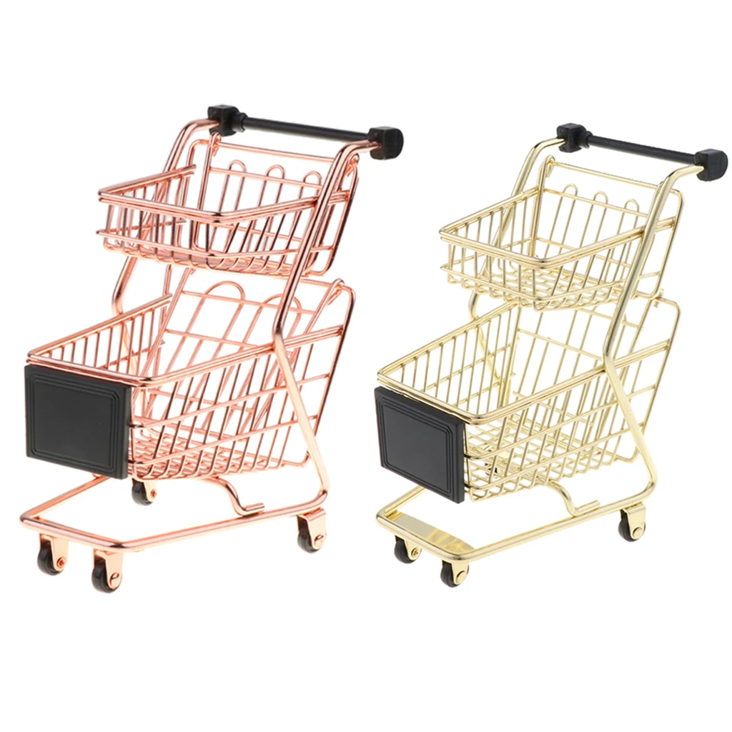 Supermarket Handcart Shopping Utility Cart Model Desk Holder Organizer Desk Accessory Decor