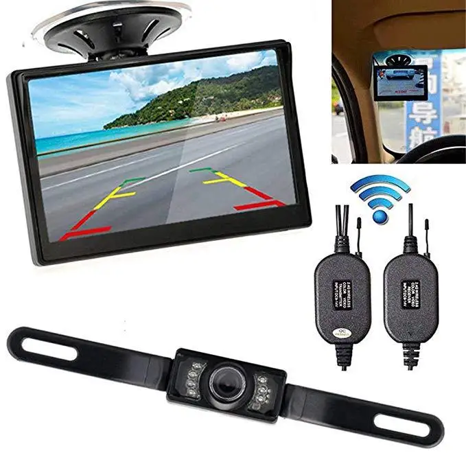 

5-Inch High-definition Sucker Display Long License Plate Frame Rearview Camera Wireless Rear View Hole-Line Wireless Reversing