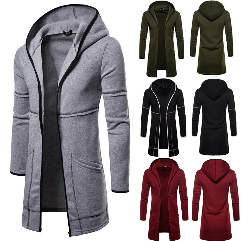Мужской новый стиль, осенне-зимнее пальто, теплый Тренч, новая мода, длинное пальто, Повседневная однотонная верхняя одежда, кардиган