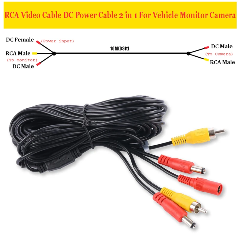 YuanTing автомобильный RCA видео DC 2,1 мощность 2 в 1 6 м/10 м удлинитель для резервной камеры системы