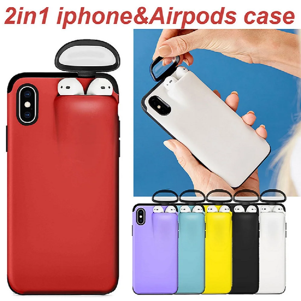 Новый держатель для наушников AirPods Жесткий Чехол iPhone 11 Pro Xs Max Xr X 6 7 8 Plus 2 в 1 чехол
