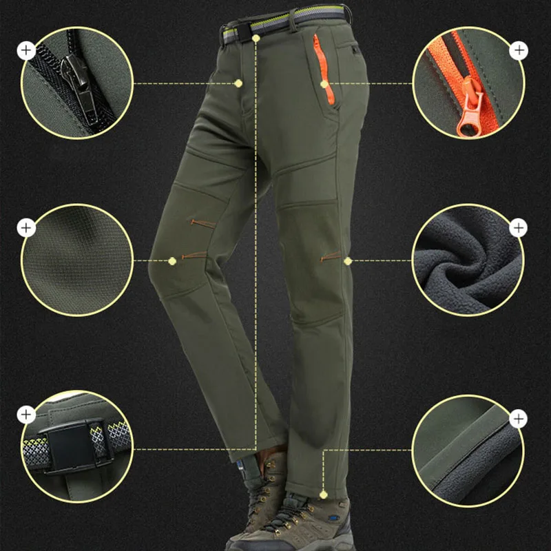 Winter Men Hiking Pants Outdoor Trekking Softshell Women Warm Pants Waterproof Thermal Camping Skiing Climbing Snow Trousers