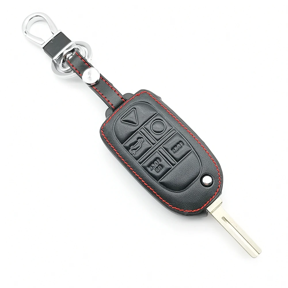 Genuine Leather Remote Control Keychain Car Key Cover For Volvo S80 S60
