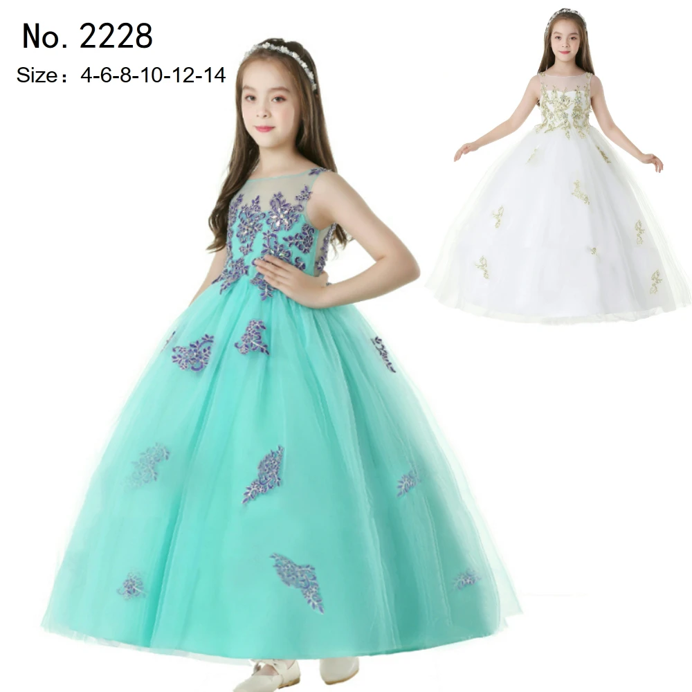 Free Shipping Child Party Dress 2021 New Arrival Green Girl Dresses For 14 Years Lace Appliques Kids Evening Gowns Ankle Length |