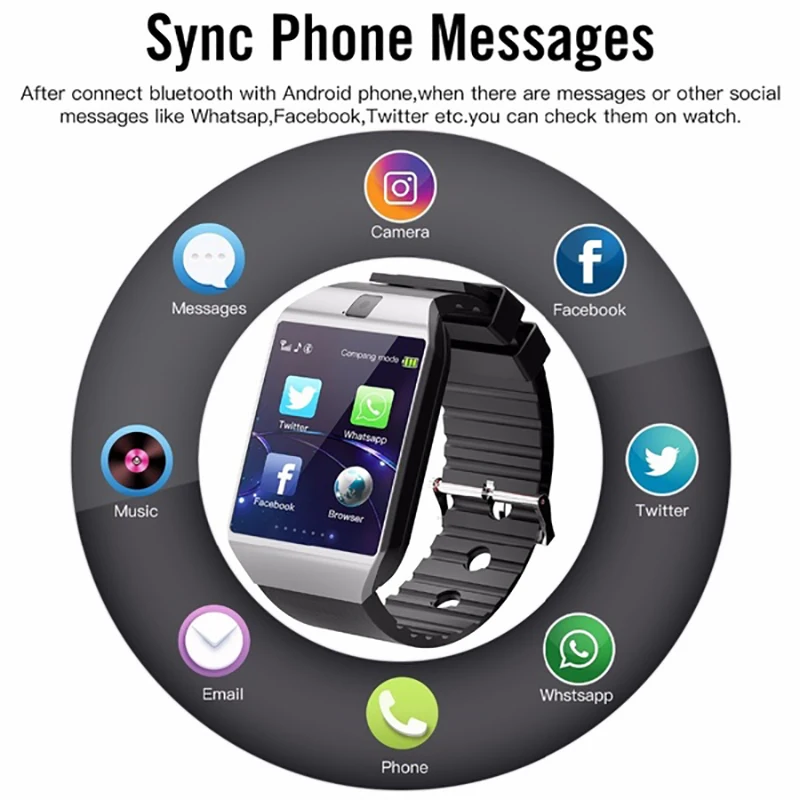Bluetooth Смарт часы DZ09 телефон с камерой Sim TF карты Android браслет вызова для телефона