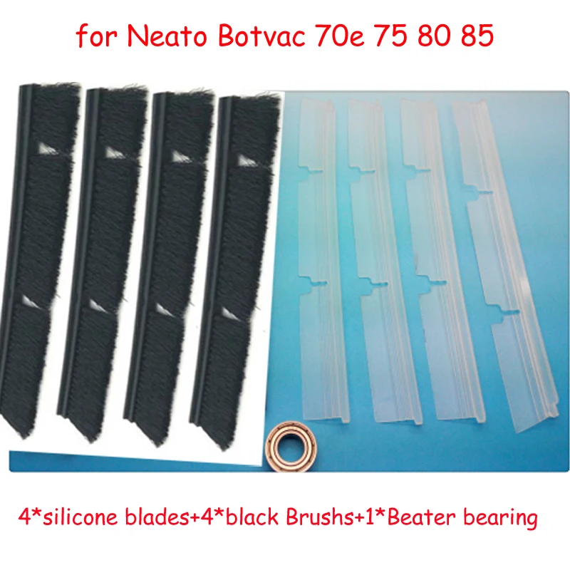 9 pcs  lot 4silicone blades+4black Brushs+1Beater bearing Replacement for Neato Botvac 70e 75 80 85 Vacuum Cleaner Parts (5)