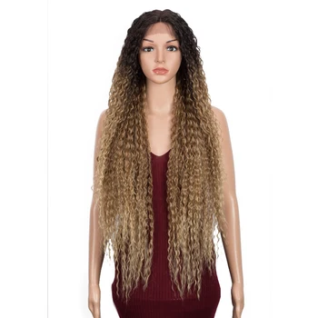 

Synthetic Lace Front Wigs For Women 38 Inch Ombre Black Brown Curly Wigs With Baby Hair Heat Resistant Cosplay Wigs Classic Plus