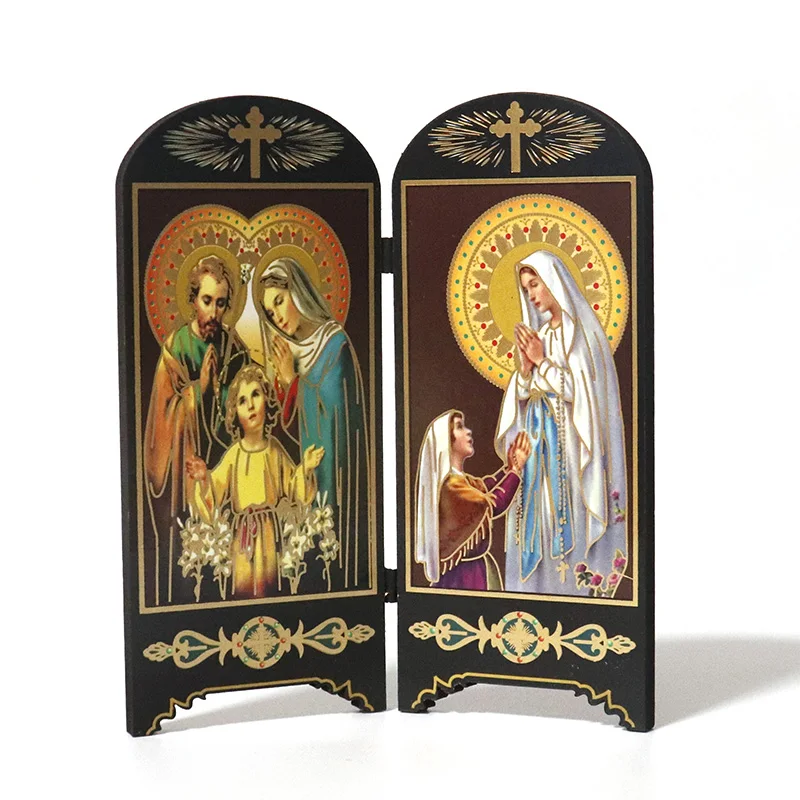 Religious Figure Icon Double Screen Desk Decoration Jesus Christ Sacred Heart Virgen Maria Figures