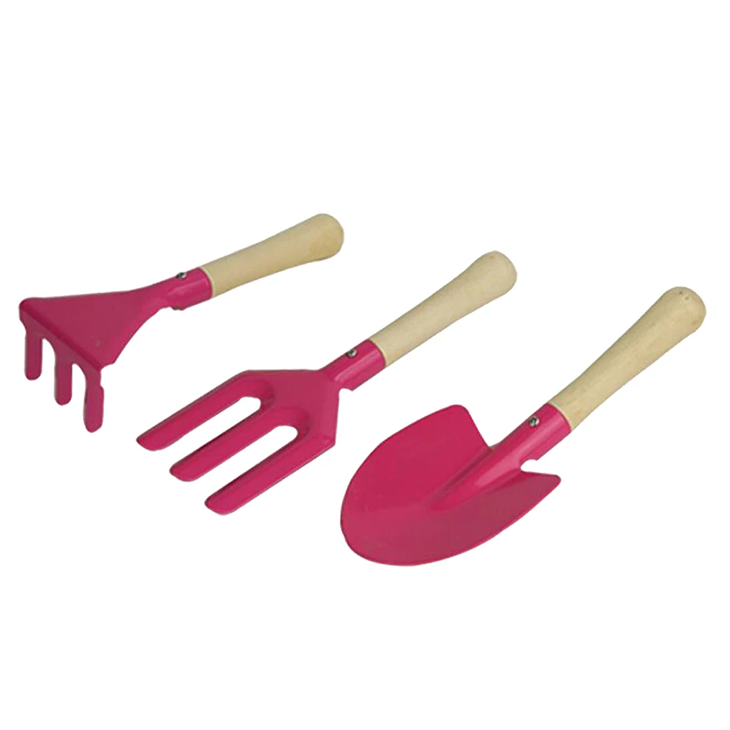 3pcs Mini Metal Rake Shovel Fork Set Garden Tool for Kids Children Beach Sandbox Toy Safe Gardening Equipment