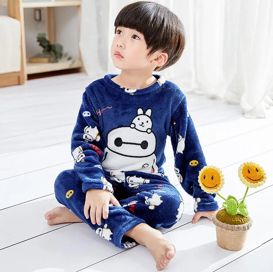 

New Girls Pajamas Warm Thicken Autumn Winter Flannel Pijamas Mujer Children coral fleece cartoon Pajamas for Kids pijamas