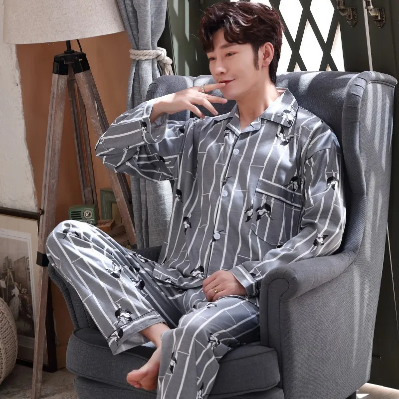 

2020 New Style Long Sleeve Pajamas Men's Spring And Autumn Knitted Cardigan Casual Elegant Men Tracksuit Spring Large Size Set