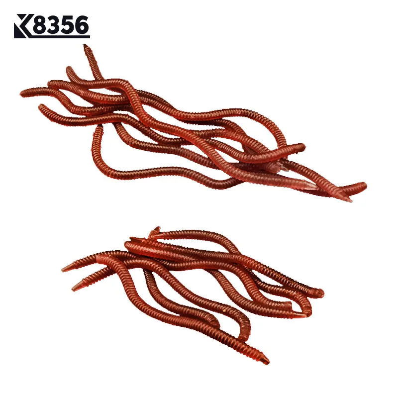 

K8356 50Pcs/Lot 8cm 10cm PET Fishing Lures Red Soft Bait Simulation Earthworm Artificial Bait Worms Fake Lure Fishing Tackle
