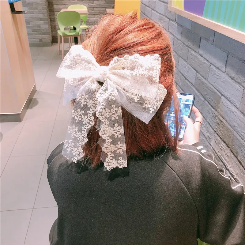 

Vintage Lace Barrettes Bow Hair Clip For Women Temperament Knotted Bow Double Layer Hairpin Ponytail Clip Girls Hair Accessories