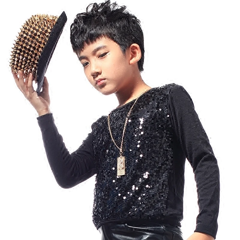 New Boys Stage Costume Singer Host Wear Children's Jazz Dance Costume Sequined Vest T-shirt Hip Hop Performance Clothing DQS2787