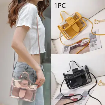 

Women PU leather transparent handbag messenger shoulder bag portable waterproof casual shoulder strap adjustable magnetic buckle