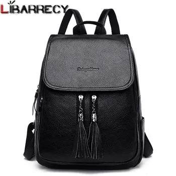 

Tassel Solid Color Backpacks for Women Soft Leather College Style Shoulder Bag for Teenager Girls Large Capacity Backbag Mochila