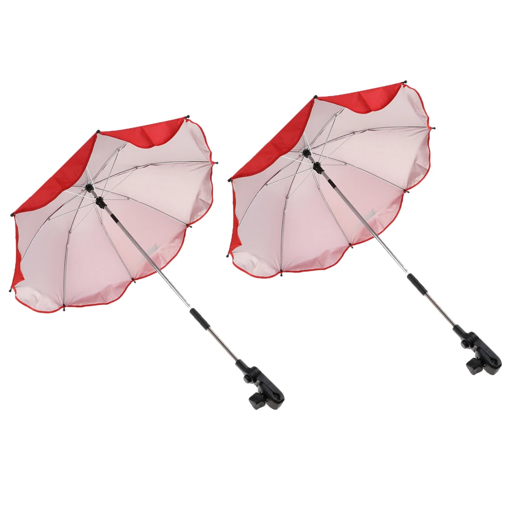 2 Pieces Red Summer Sunshade Umbrella UV Protection Beach Shelter Outdoor Lightweight Parasol with Sand Anchor for Coast