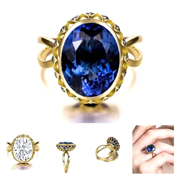 

Simple Oval Blue Stones Ring For Women Female Luxury Finger Rings Romantic Birthday Gift For Girlfriend Zircon Fashion Jewelry
