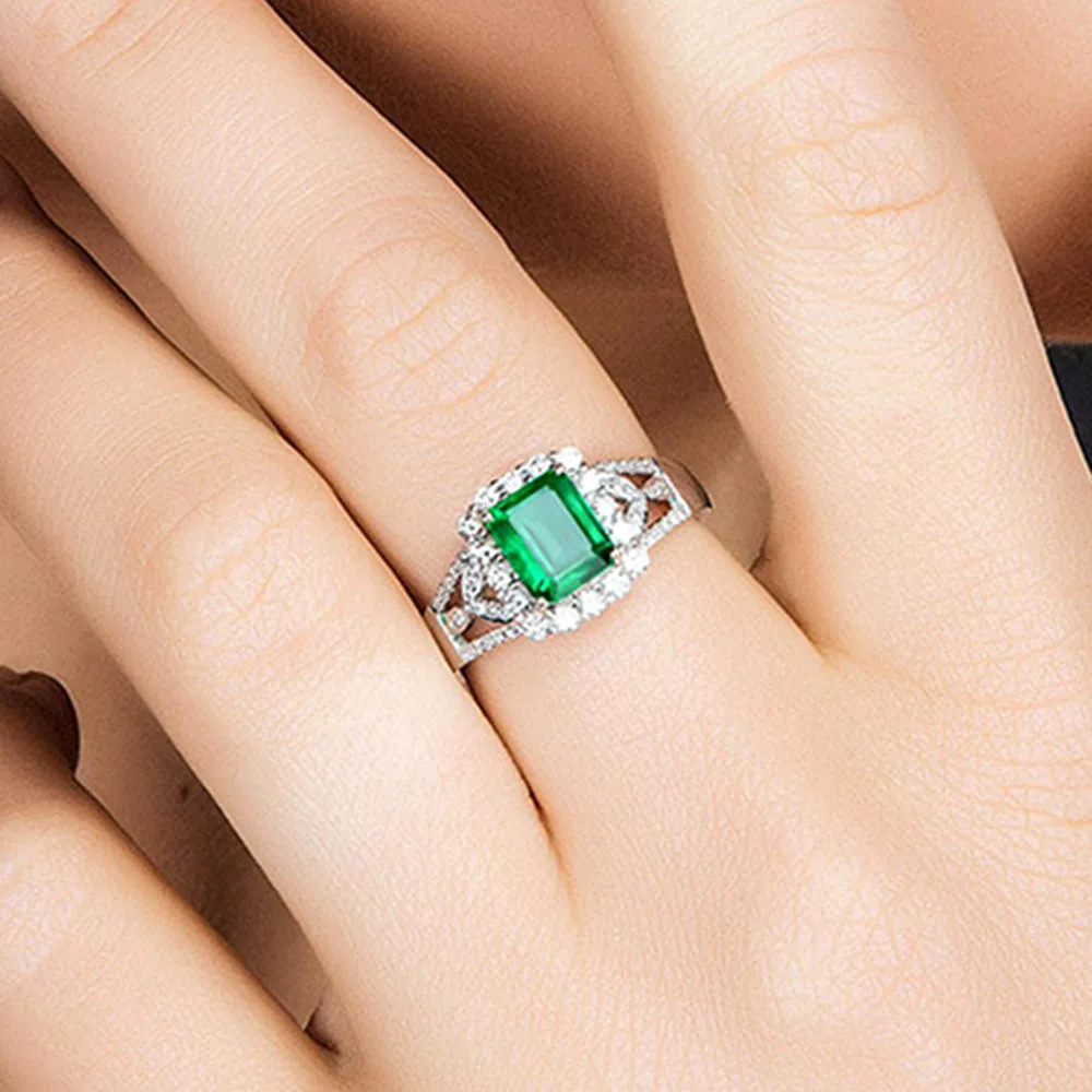 Изумрудные драгоценные камни jade зеленые кристаллические кольца для женщин бриллианты Anillo 18 к белое золото Стерлинговое Серебро Роскошные ювелирные изделия подарок на день рождения