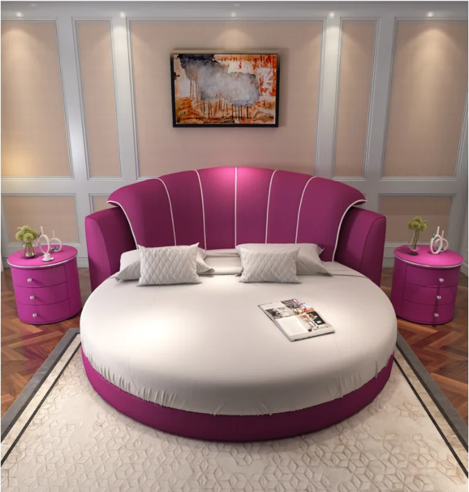Серая ткань кровать Современная круглая кровать от фабрики Китая - Цвет: Фиолетовый