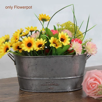 

Home Gray Flowerpot Decoration Planter Container Vintage Holder Storage Succulents European Style Galvanized Iron Balcony Garden