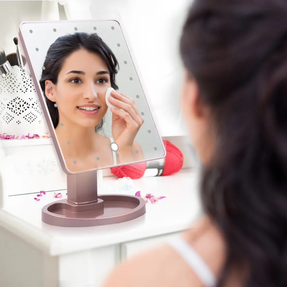 16 22 LED Lights Touch Screen Makeup Mirror with 10X Magnifying Glass Compact Vanity Mirror Flexible 2