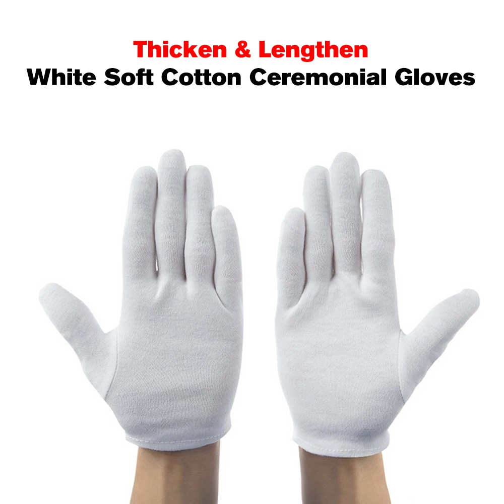 12 пар белых мягких хлопковых церемониальных перчаток, растягивающаяся подкладка, перчатки, ювелирные изделия для монет, серебряные перчатки для осмотра