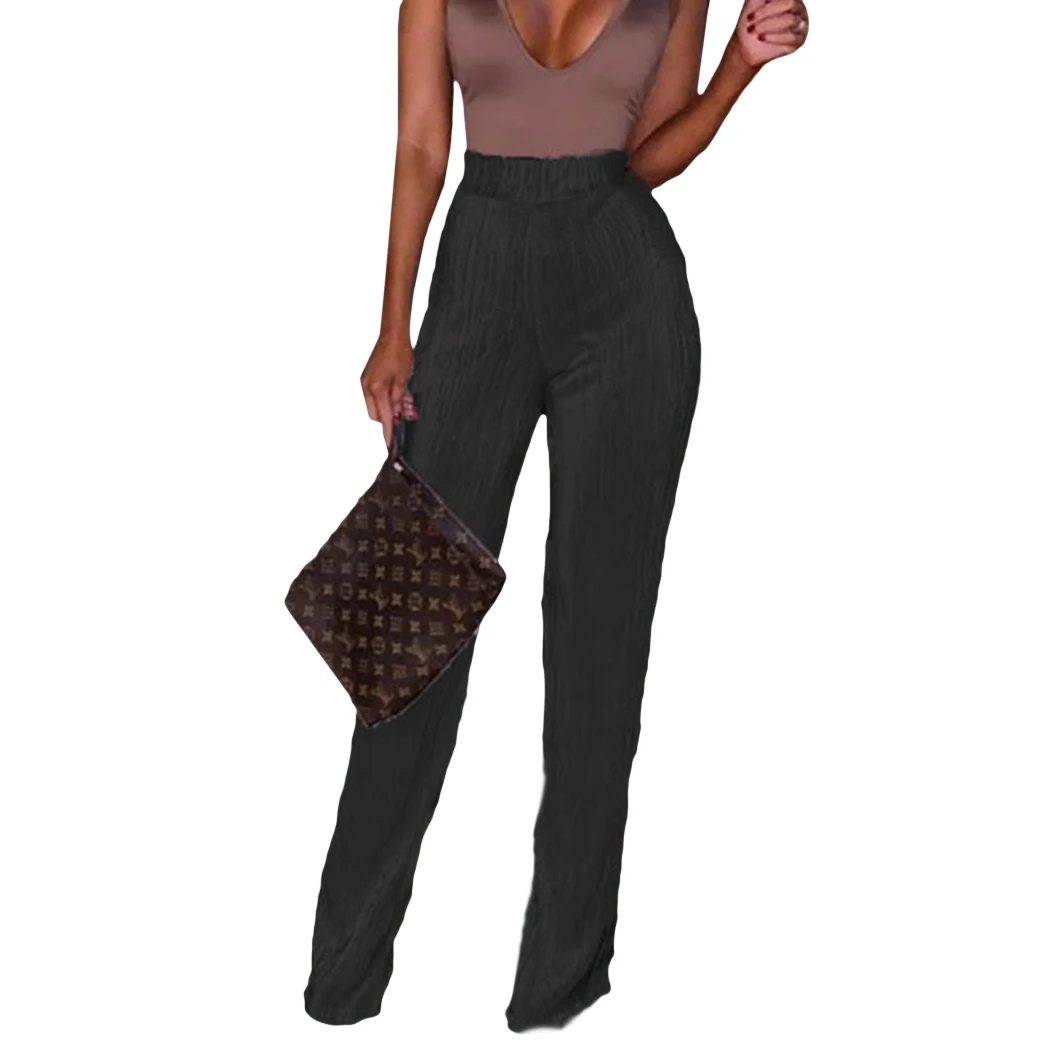 Модные женские блестящие брюки Серебристые Длинные широкие брюки сексуальные блестящие брюки с высокой талией брюки-макси с блестками - Цвет: Black