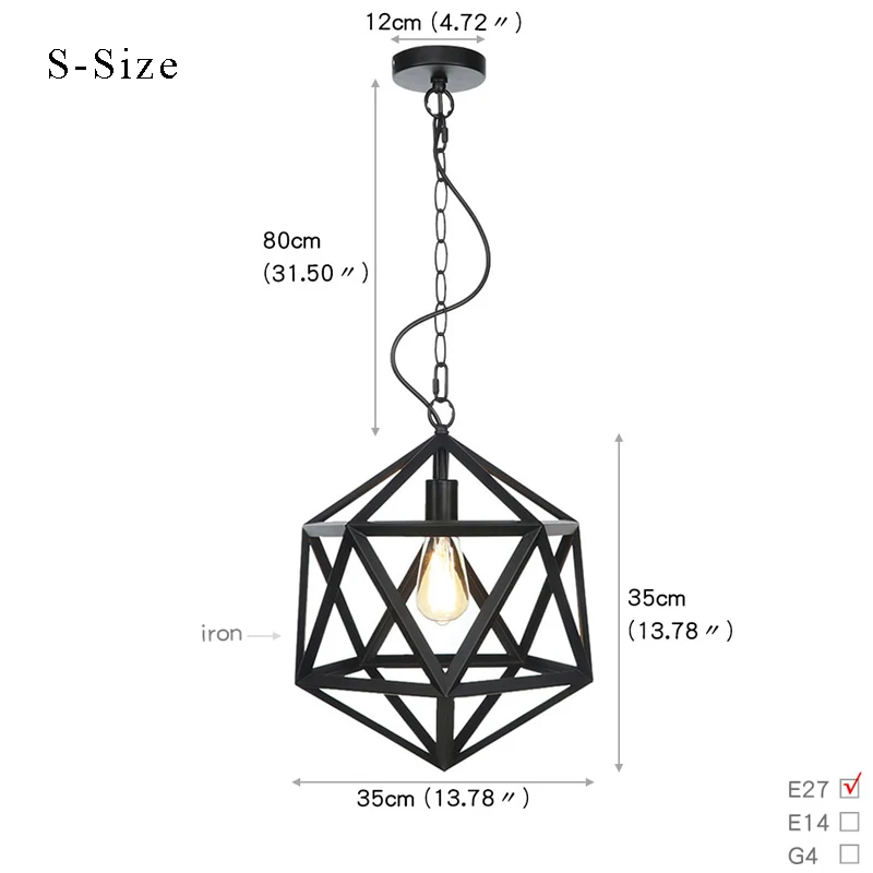 Matt Black Iron Minimalism Modern Chain Hang Line Light Pendant Light E27 Blub