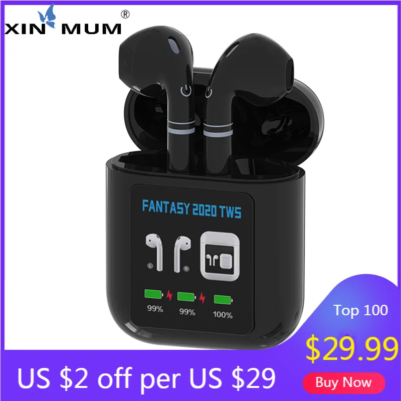 Bluetooth 5.0 Earphone FANTASY 2020 TWS 1.3 Inch LCD Display True Wireless Mini IPX4 waterproof Bluetooth Earbuds For Sport