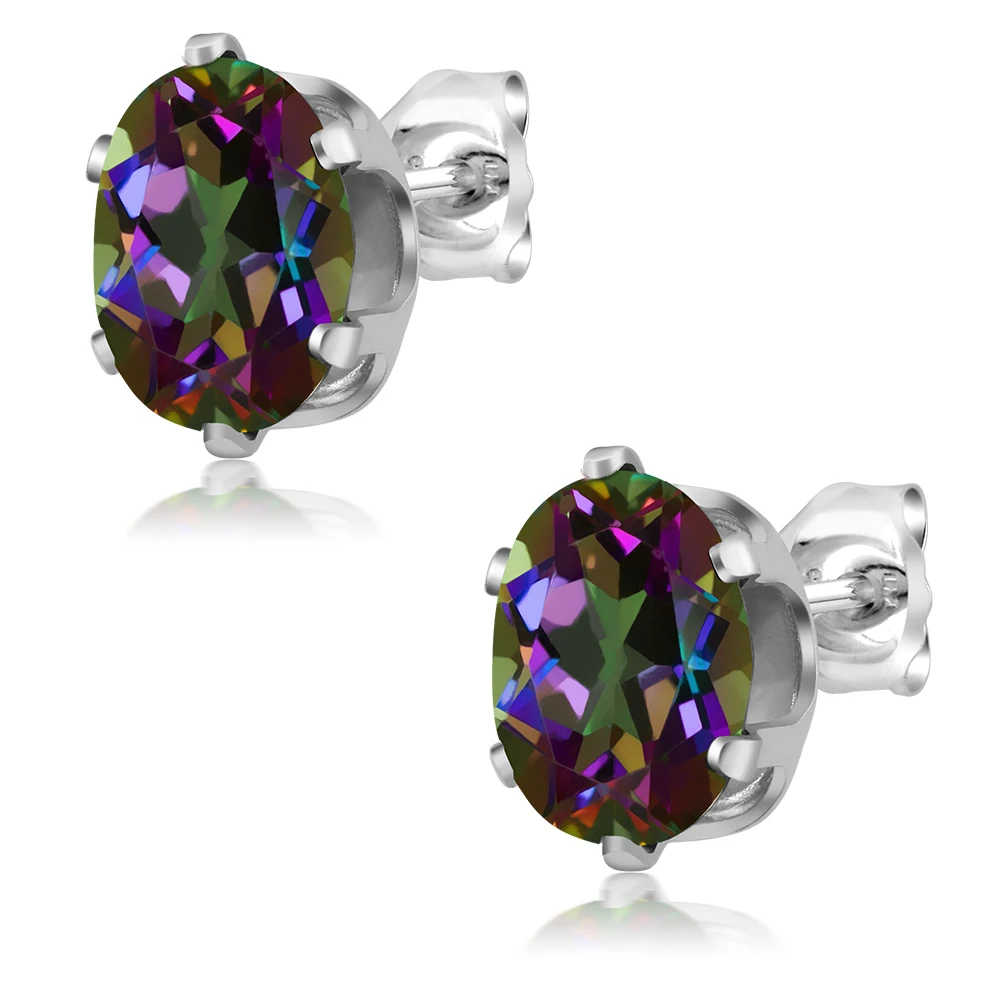 GemStoneKing Твердые 925 пробы серебряные серьги для женщин 2,90 cttw Мистический топаз драгоценный камень серьги-гвоздики