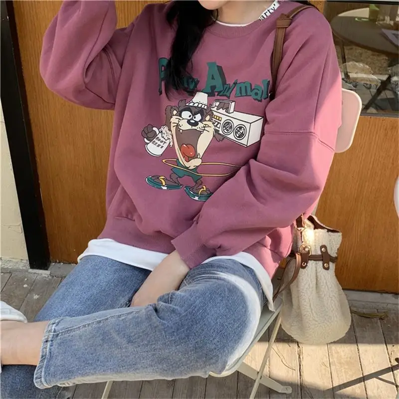 Женские толстовки Японский Harajuku Ulzzang свободный ленивый Мультфильм Повседневный принт Толстовка Женская Корейская кавайная одежда для женщин