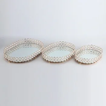 

Mirror Glass Tray Gold and Silver Iron Art Crystal Jewelry Tray Oval Fruit Tray Storage Tray Family Storage Wedding Supplies