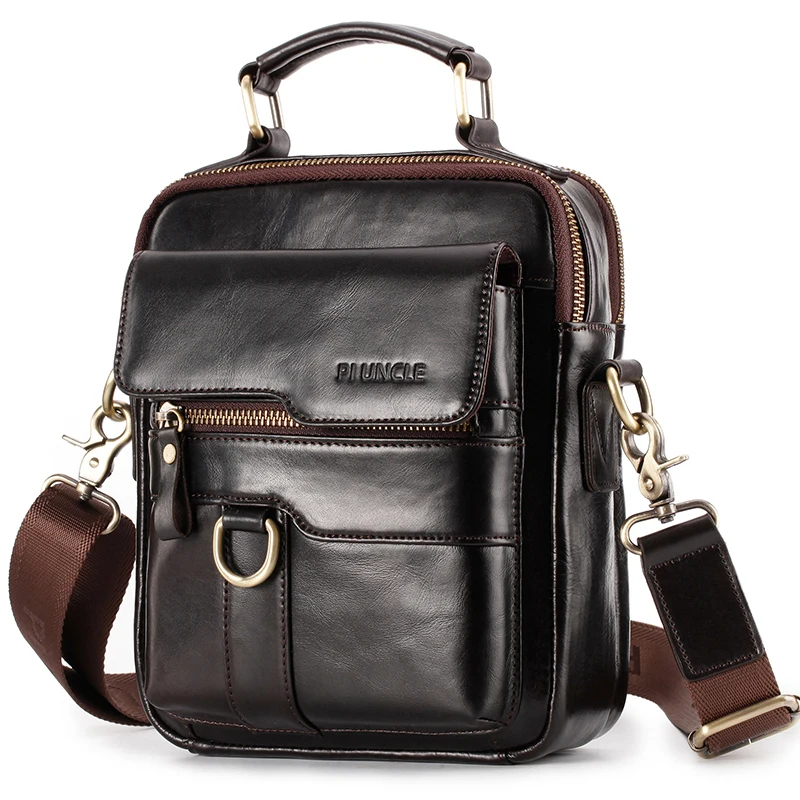 

New 2019 Leather Bag for Men Genuine Leather Shoulder Bag Small Flap Messenger Bags Metal Key Ring Handbags Male Leather Totes
