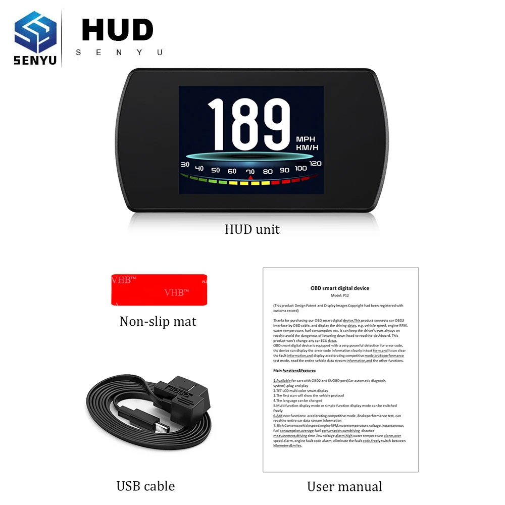 

HUD Display Head Up Display P12 Car GPS HUD P12 OBD OBD2 Diagnostic Tool Projector Digital Speedometer Car Speed Security Alarm