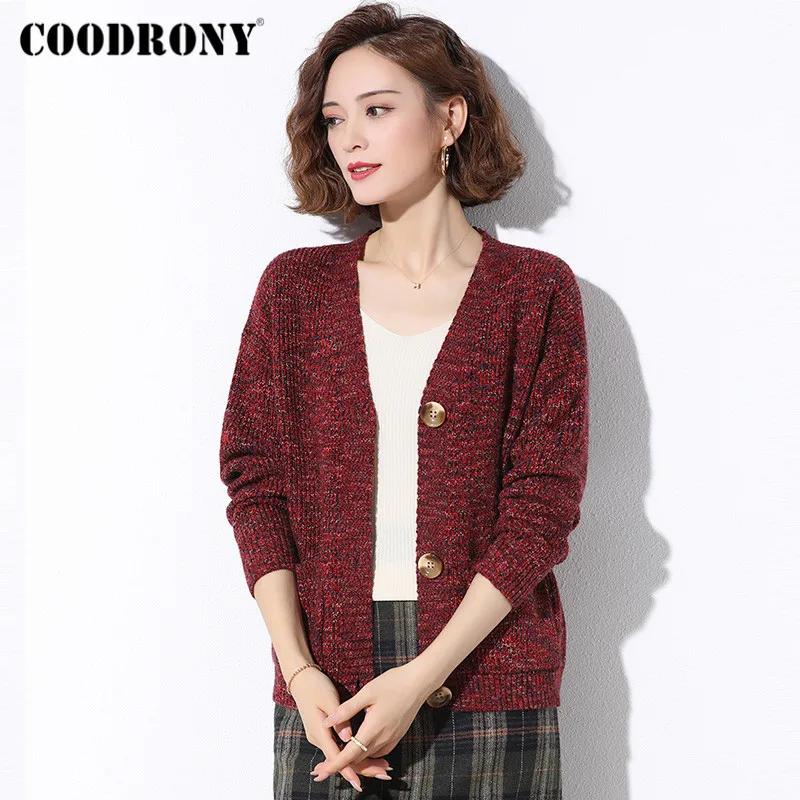 COODRONY Brand Streetwear Fashion V-Neck Warm Woman Cardigan With Pocket Autumn Winter Knitted Casual Slim Sweater Female W1049