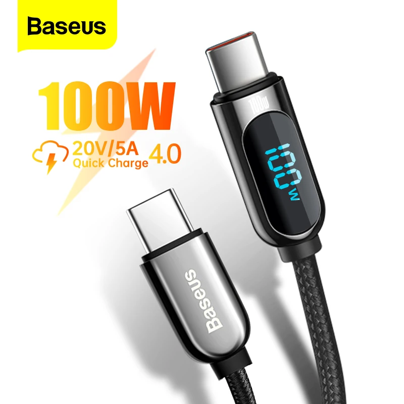 Кабель Baseus USB Type-C со светодиодным дисплеем для Xiaomi 10 Huawei Samsung 5A кабель быстрой