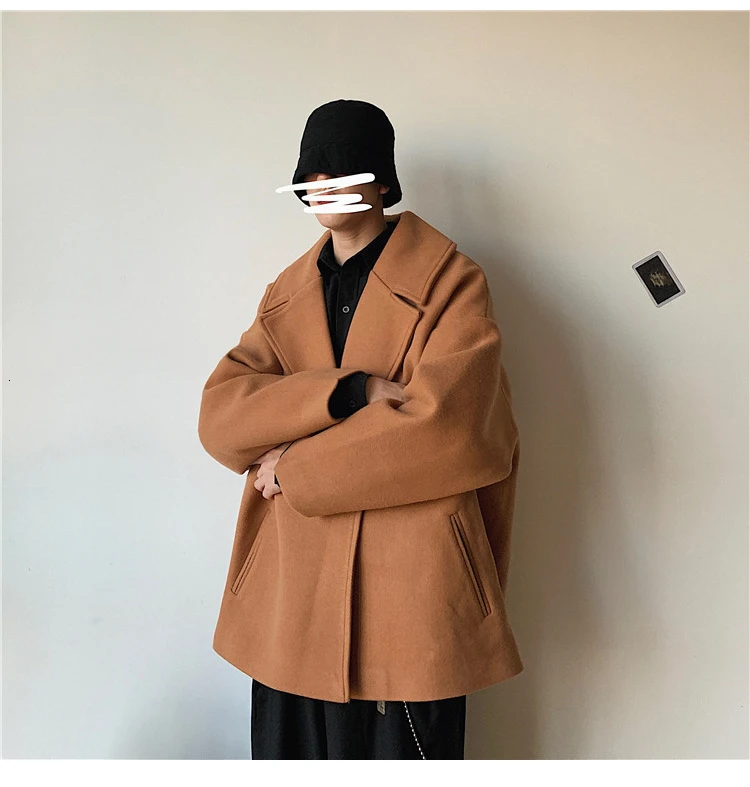 Men's Woolen Blends Snow Jacket Thickening Coat Loose Cashmere Wool Trench Overcoat Parkas Cotton-padded Clothes M-2XL