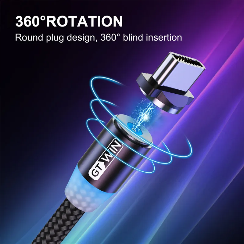 GTWIN Магнитный кабель Micro USB Type C зарядное устройство для iPhone Samsung Xiaomi 3M usb быстрой