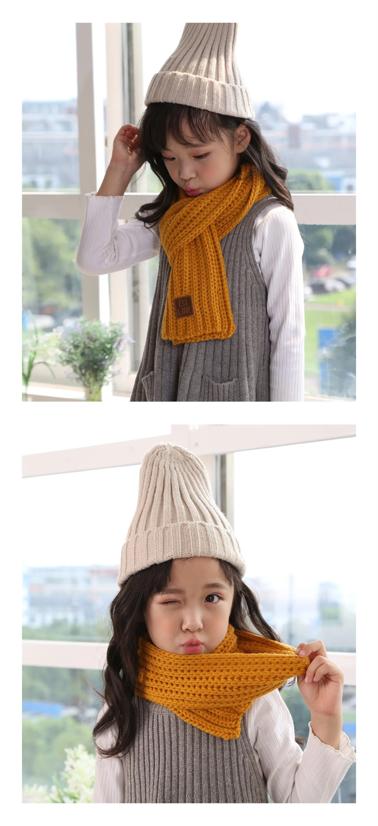 Children's scarf boys warm girls thickened small scarf knitting Korean version boys girls scarf autumn winter hair scarf