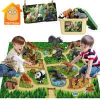Kids Animal Jungle Zoo Models Play Mat Panda Lion Tiger Giraffe Collection Cloth Map Figure Set Simulation Toy For Children Gift 1