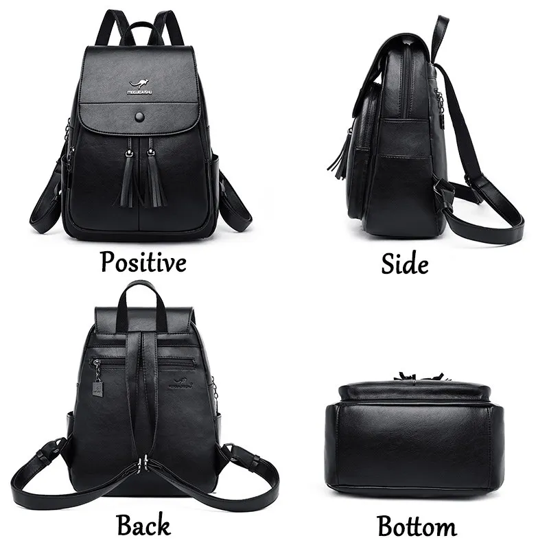 Женский кожаный рюкзак чистый черный женский дорожный Sac Dos Preppy высокое качество