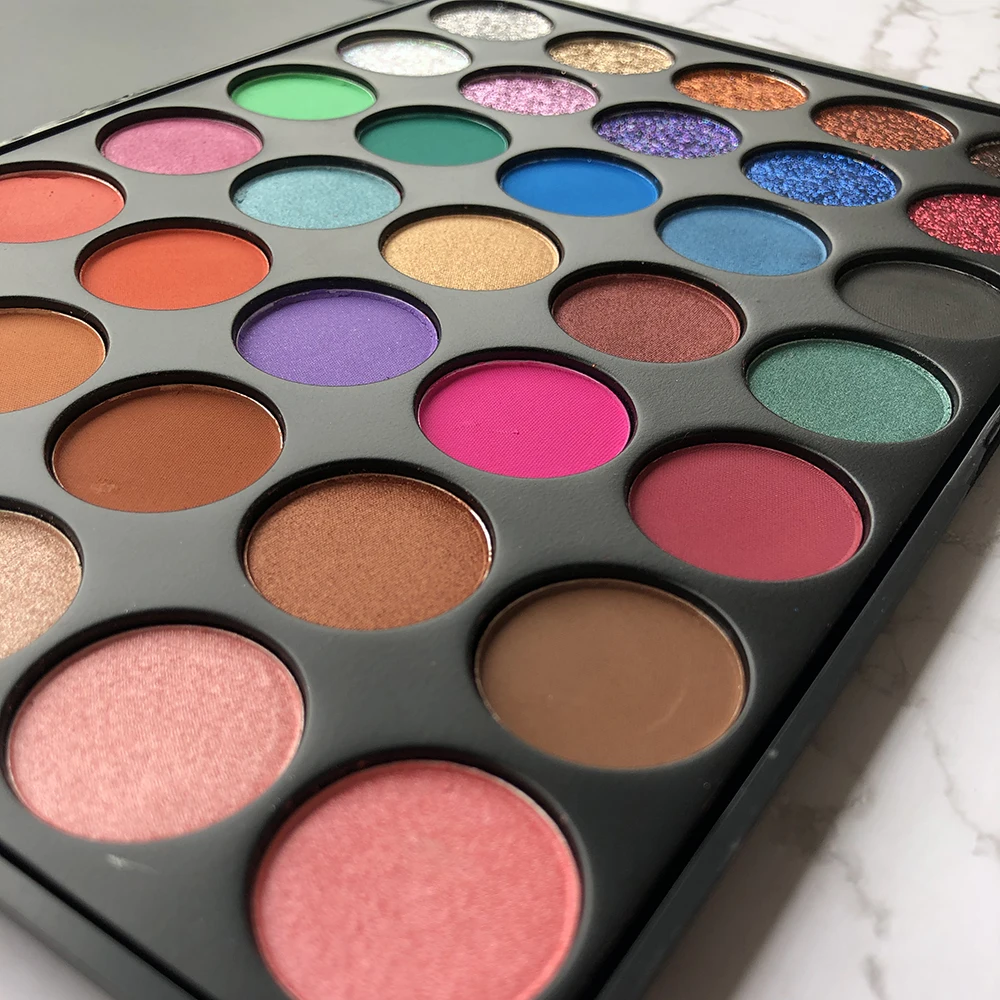 35 Color Matte Shimmer Glitter Eyeshadow Makeup Palette OEM Custom Printed Your Logo Cosmetic Set