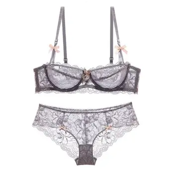 

Summer New Style Ultra-Thin Lingerie Set Half a Cup-Push up Plus-sized Fat Mm Bra Lace up Sexy Underwear