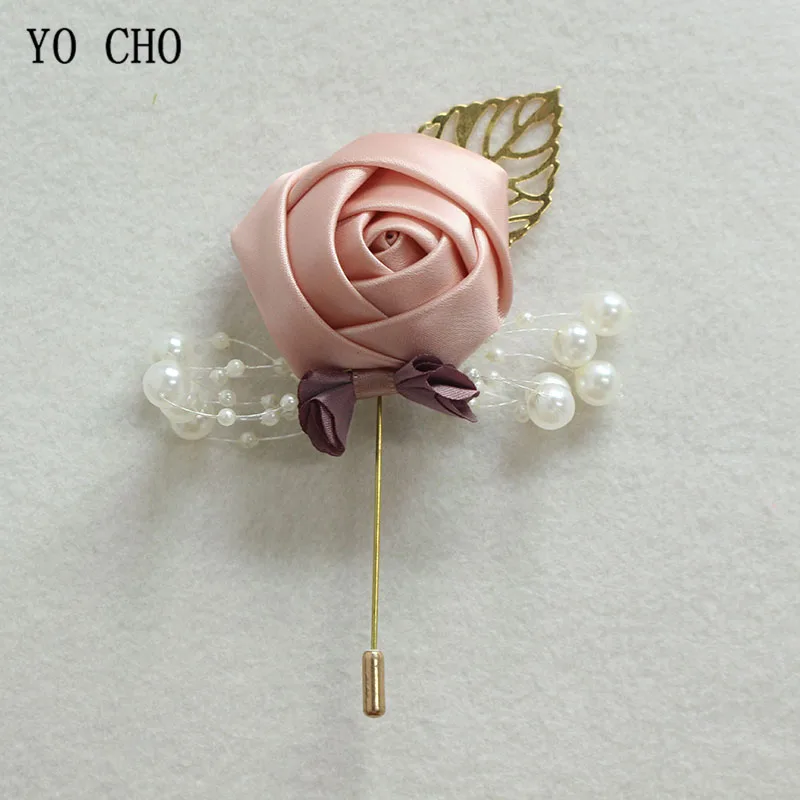 YO CHO Boutonniere Pin Flowers Groomsmen Corsage Wedding Groom Boutonniere Buttonhole Wedding Witness Corsages Prom Accessories yo cho corsage wedding bracelet bridesmaids flowers on hand artificial silk roses red wrist corsage bridal accessory boutonniere