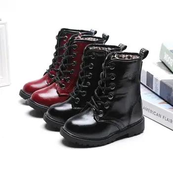 

New Autumn Winter Children Shoes Boys Girls Sneakers Fashion Kids Leather Side Zipper Snow Boots Waterproof Martin Boots