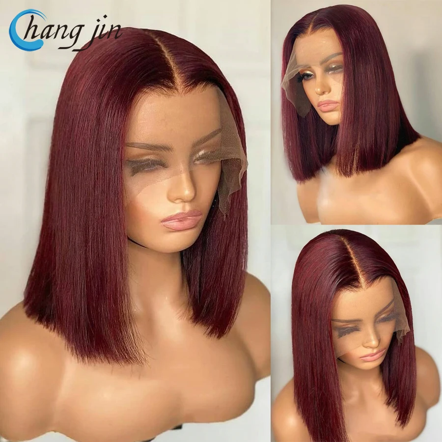 

Changjin # 99j цвет 13x6x 1 кружевные передние парики для женщин индийские человеческие волосы Remy парики 4x4 Короткие бобы искусственные волосы