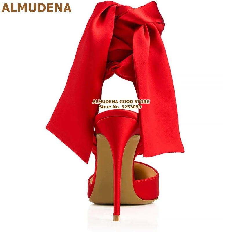 红色黑色色丁布后跟大蝴蝶结系带凉鞋尖头单鞋CL款 (15)