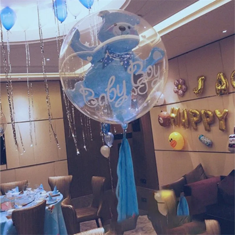 

24inch Baby Boy Bear or Girl Blue Pink Bubble Bear Foil Balloons Birthday Baby Shower Decorations Kids Toys Ball in Ball