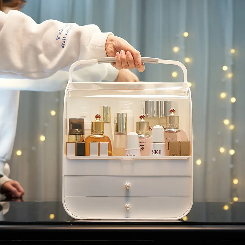 

Transparent Makeup Organizer Fashion Cosmetic Storage Box Creative Desktop Organiser Protable Travel Organizer Waterproof Drawer